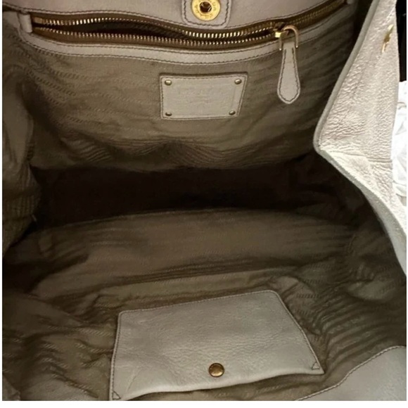 100% Authentic  Prada beige leather with sheen. Gold Hardware - Picture 9 of 11